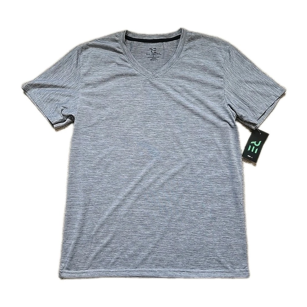 Real Essentials‎ Men's V Neck T-Shirt Heather Gray Extra Large Short Sleeve L